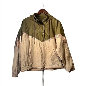 NWOT American Eagle olive green neutral gold pull over 1/2 zip windbreaker coat